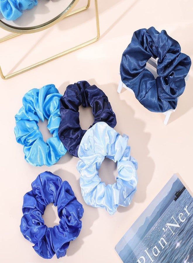 Whaline 10Pcs Blue Satin Fabric Hair Ties Bulk Ponytail Holders Scrunchies Elastic Hair Bands for Women Girls Teens Party Gift Favors - Image 4
